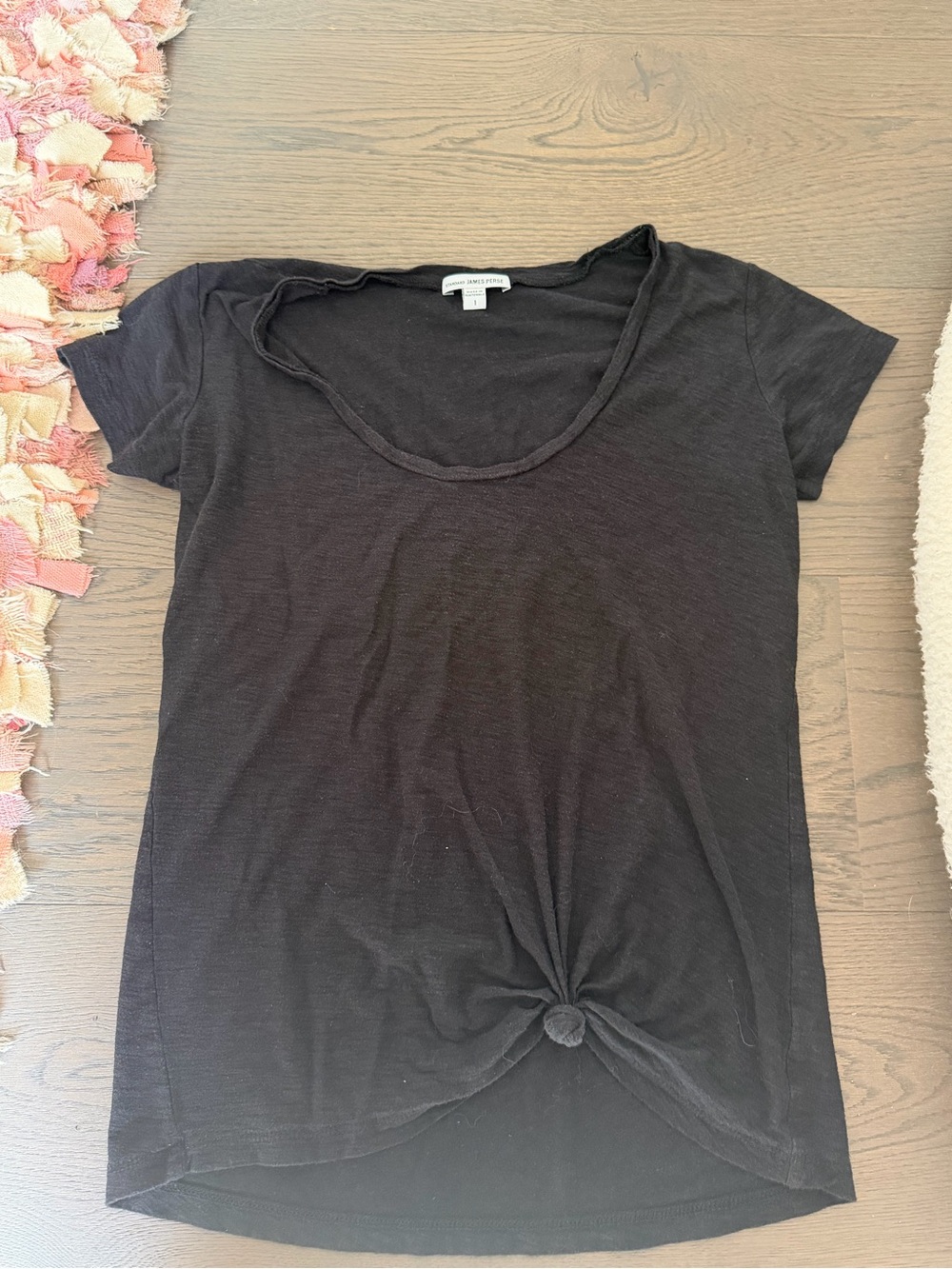 James Perse Black Short-Sleeve Knot Front Tee